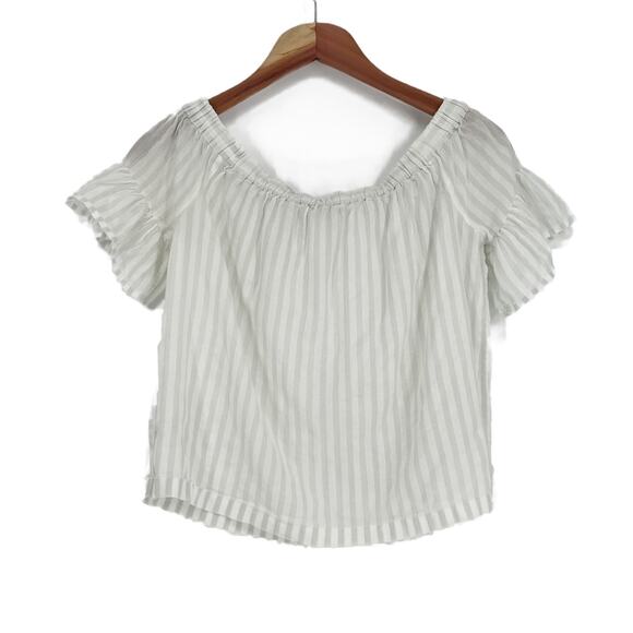Madewell Striped Off-the-Shoulder Ruffle-Sleeve Top Sea Glass size Small - Picture 9 of 11